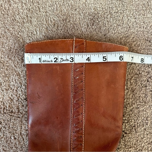 1970s Vintage Cognac Leather Tall Boots Stacked Heel Zip Size 7B - Picture 8 of 11